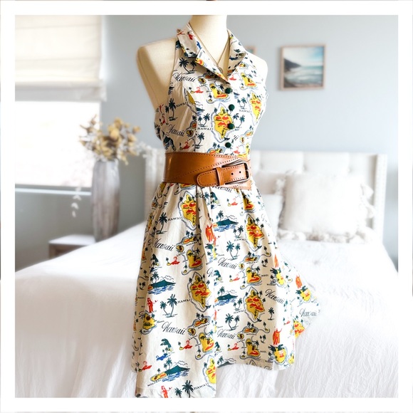 Modcloth Hawaii Print "Genuine Genius Halter Shirtdress in Island” - Picture 4 of 12